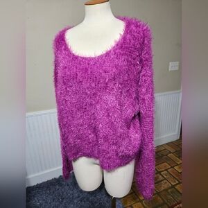 Cotton Emporium Fuzzy Purple Scoop Neck Sweater